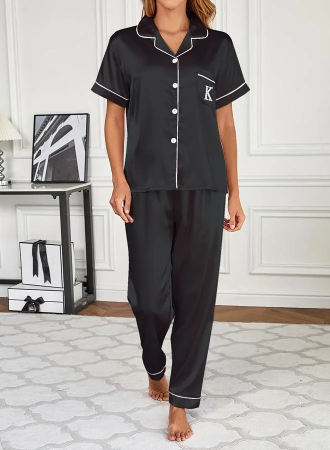 تايك تو طقم قميص سادة بأكمام قصيرة وبنطال بيجاما للنساء